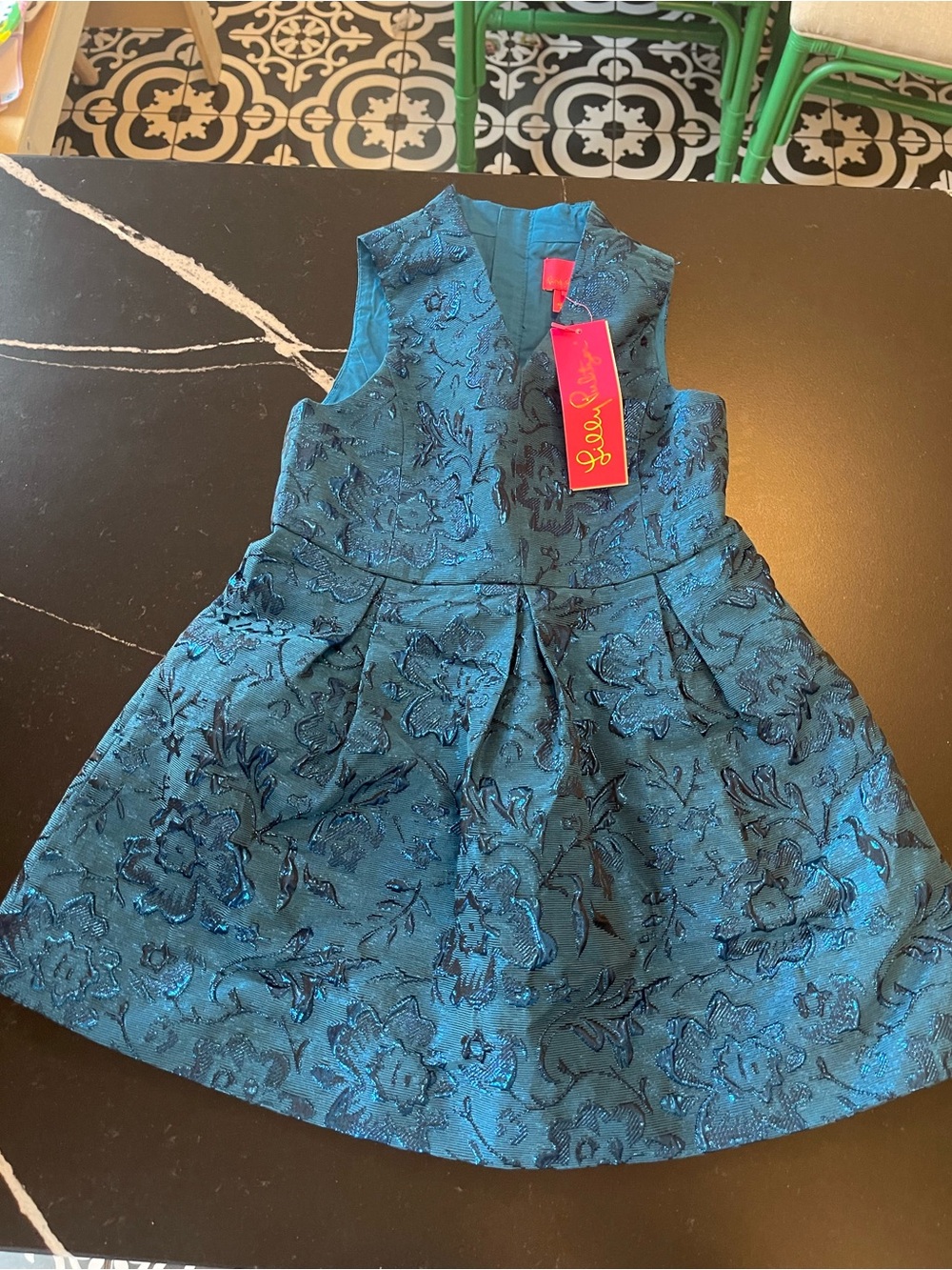Lilly Pulitzer Teal Floral Jacquard Party Dress for Girls size 5 NWT